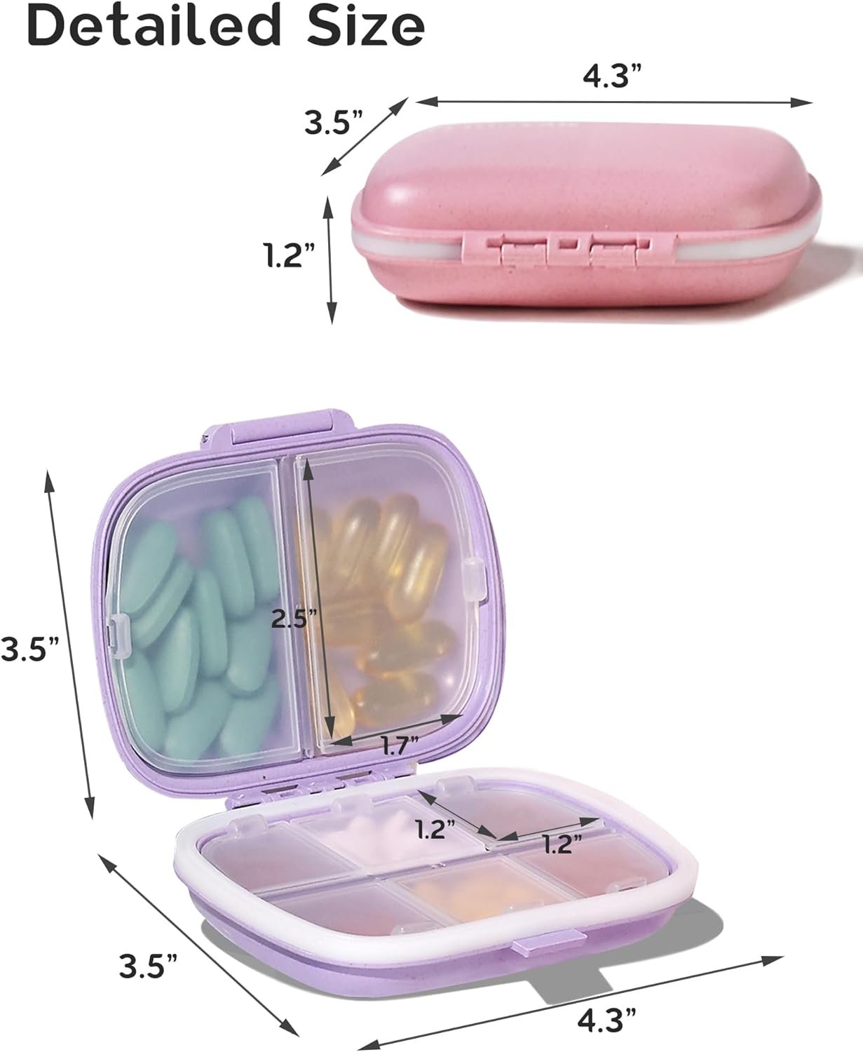 3 Pack 8 Compartments Travel Pill Organizer, Daily... - Image 3