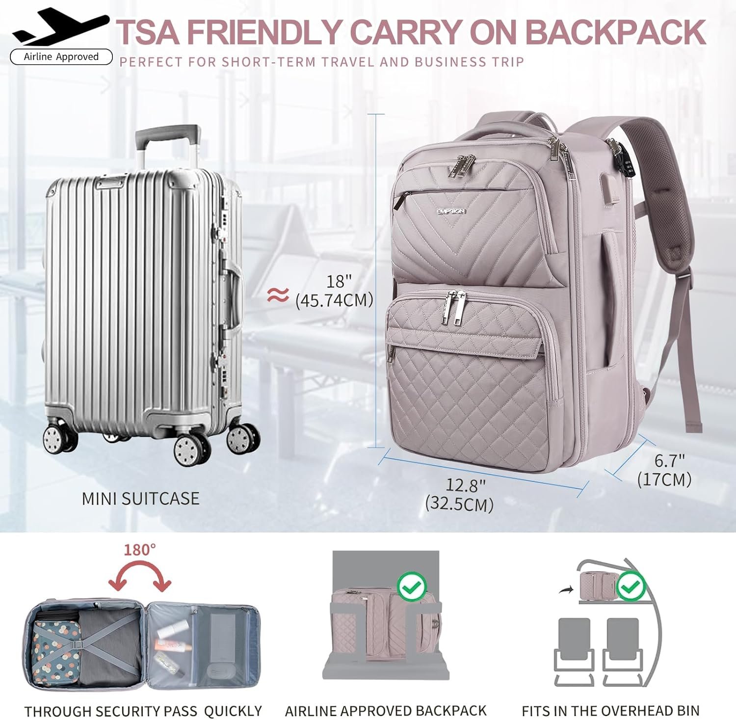 EMPSIGN Carry on Travel Backpack for Women & Men, ... - Image 3