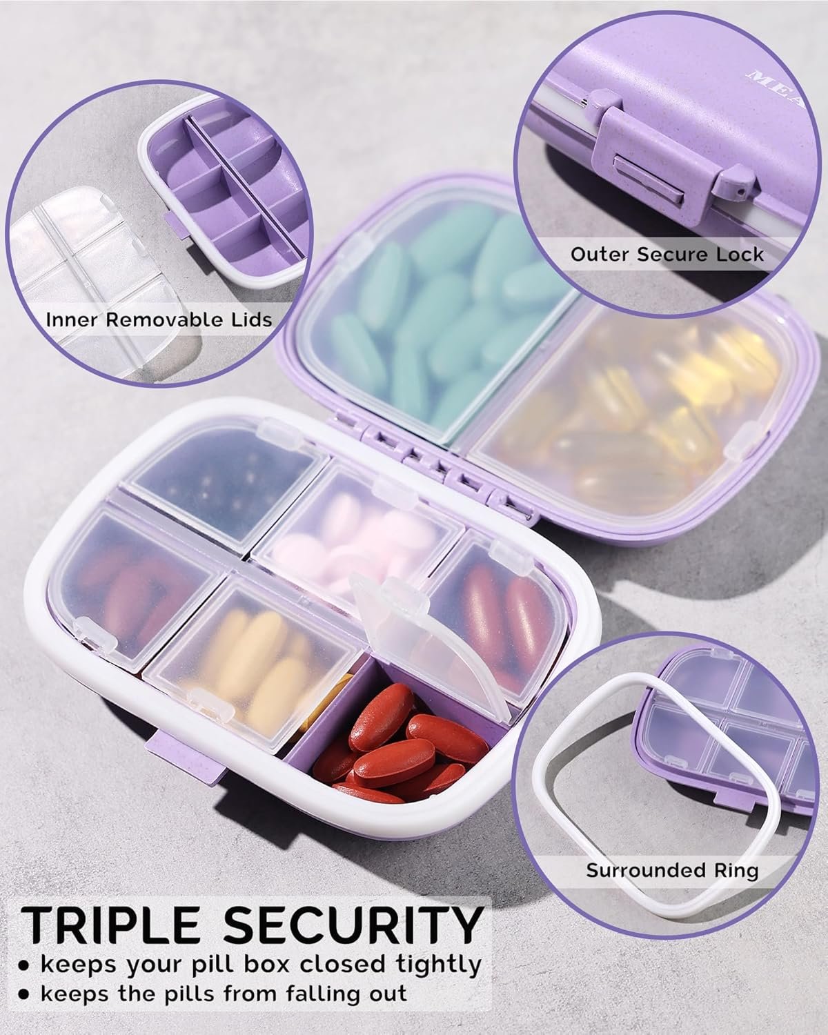 3 Pack 8 Compartments Travel Pill Organizer, Daily... - Image 5