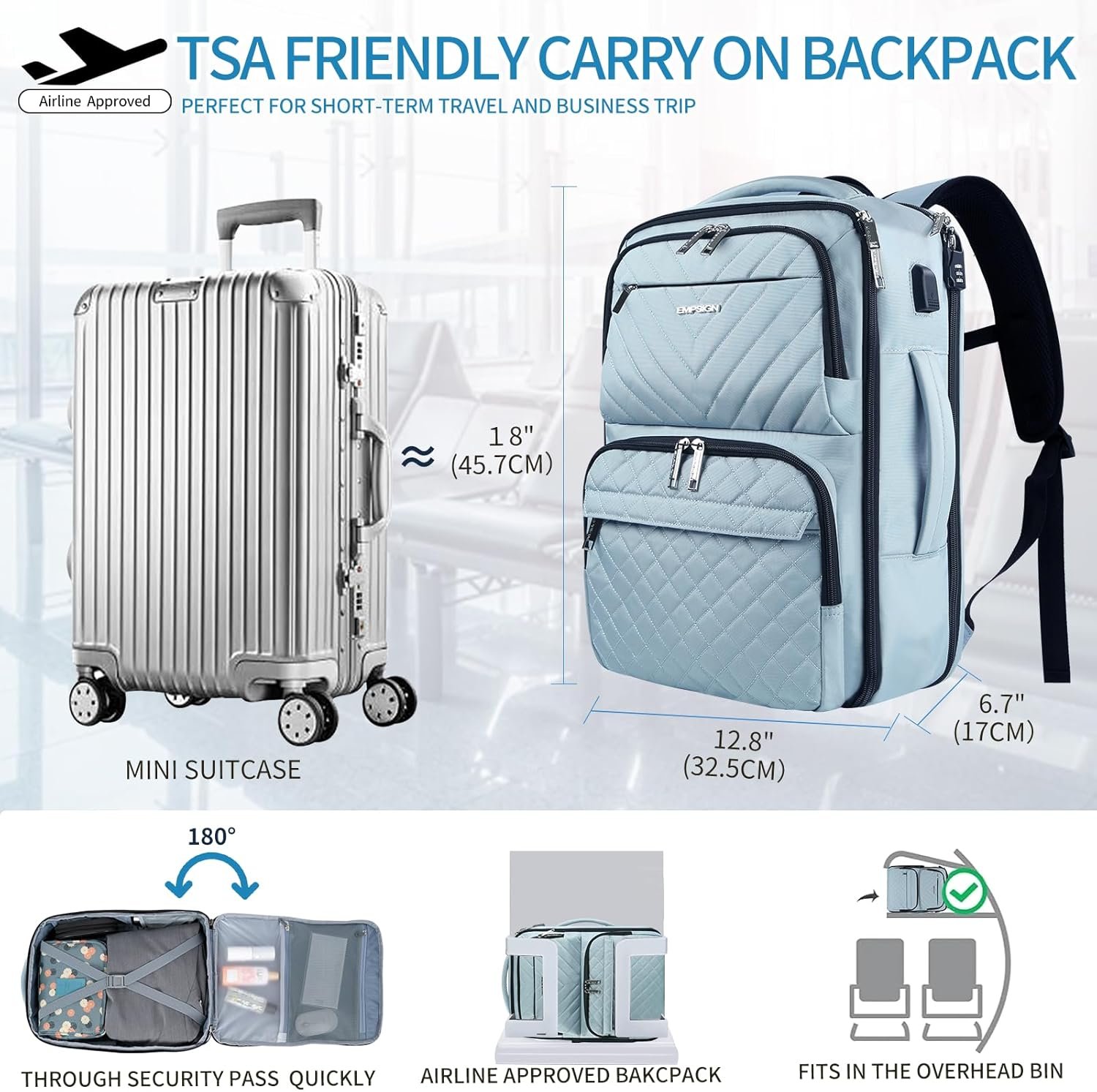 EMPSIGN Carry on Travel Backpack for Women & Men, ... - Image 3