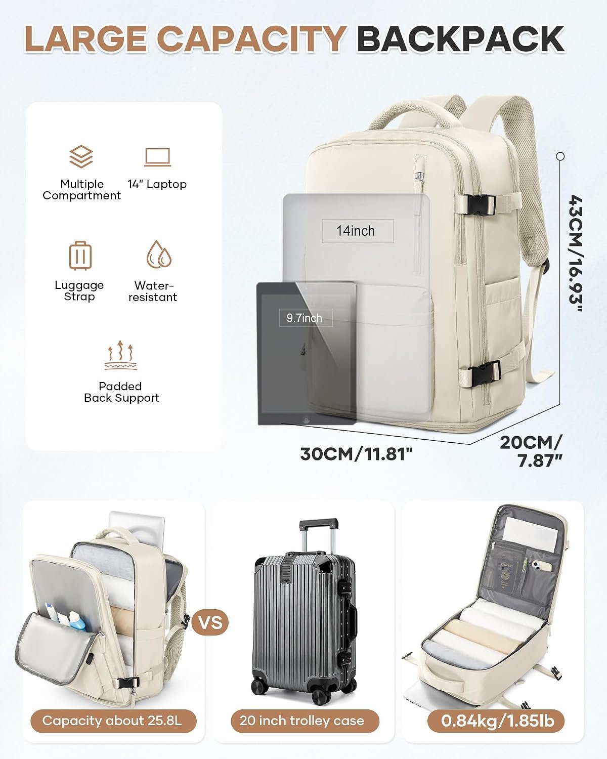 Large Travel Gym Backpack Women Carry On Backpack ... - Image 6