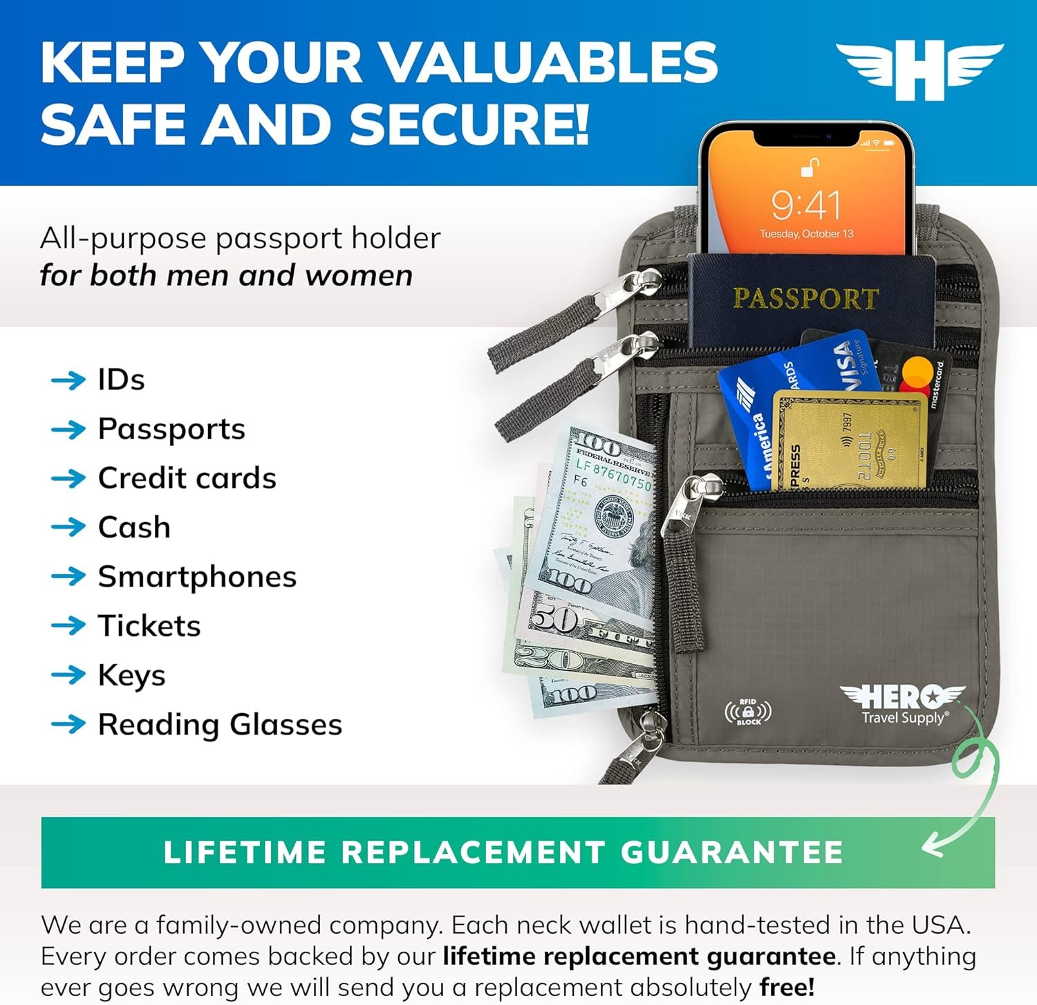HERO Neck Wallet - RFID Blocking Passport Holder, ... - Image 4