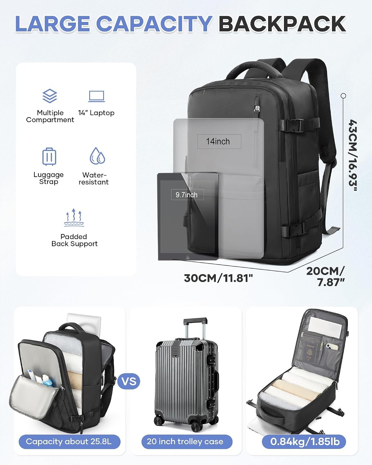 Large Carry on Travel Backpack Women Men,Hiking Gy... - Image 6