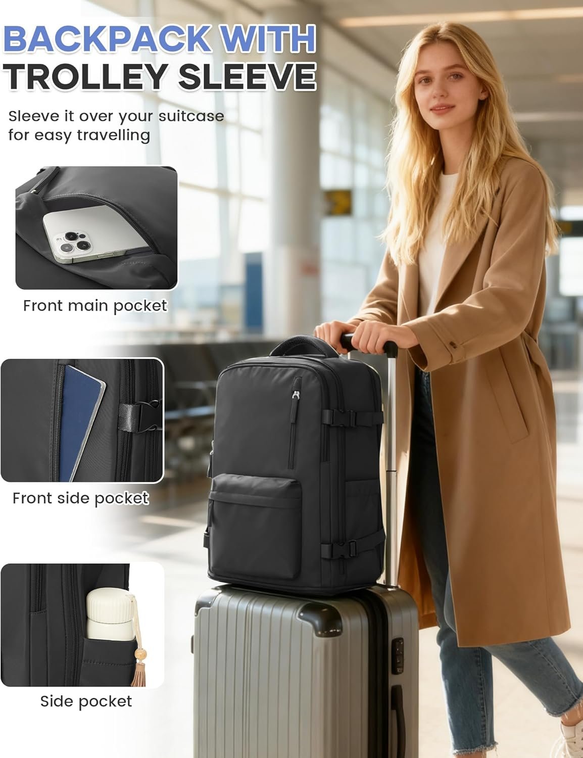 Large Carry on Travel Backpack Women Men,Hiking Gy... - Image 7