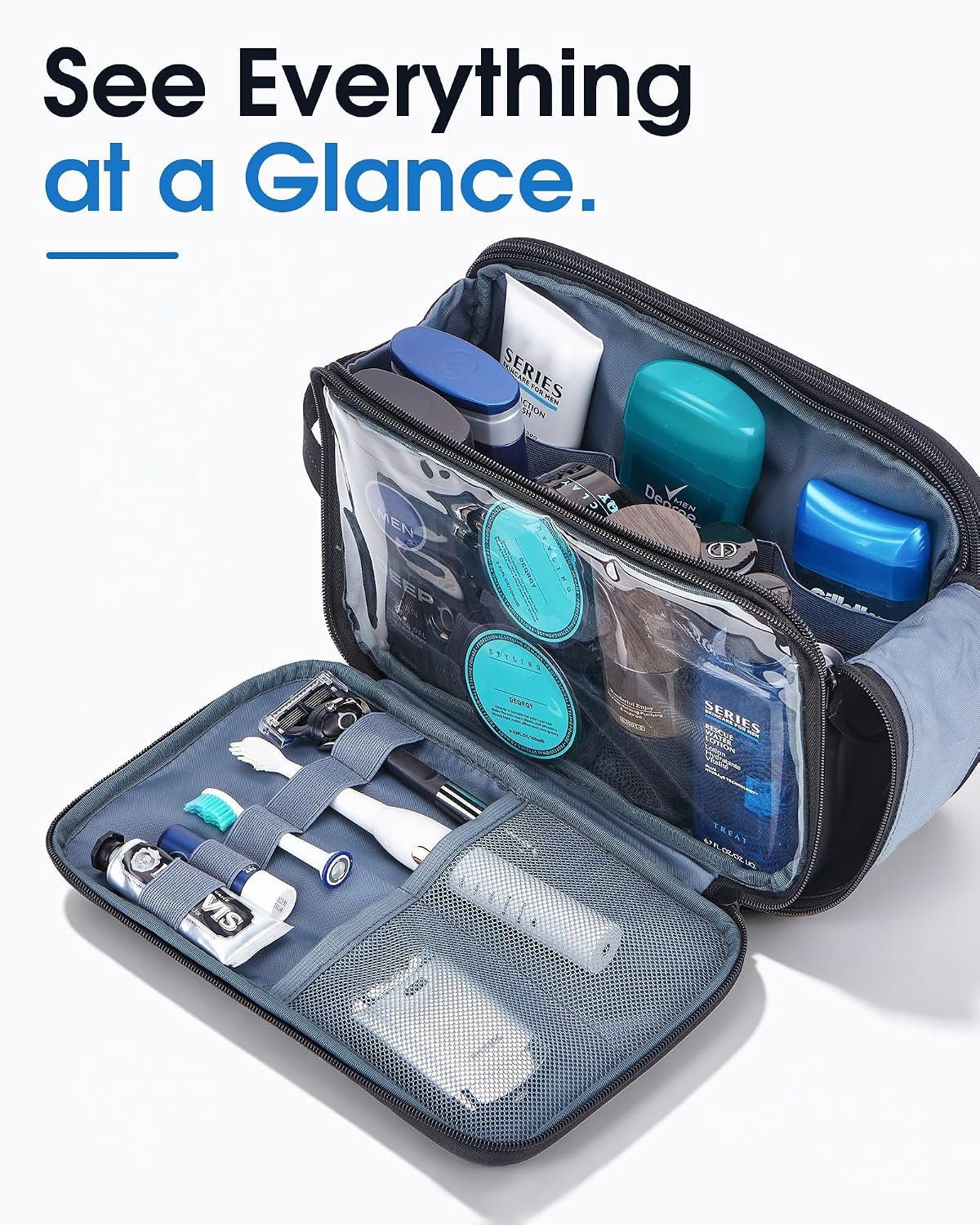 ZEEMO Travel Toiletry Bag for Men, Full Open Dopp ... - Image 8