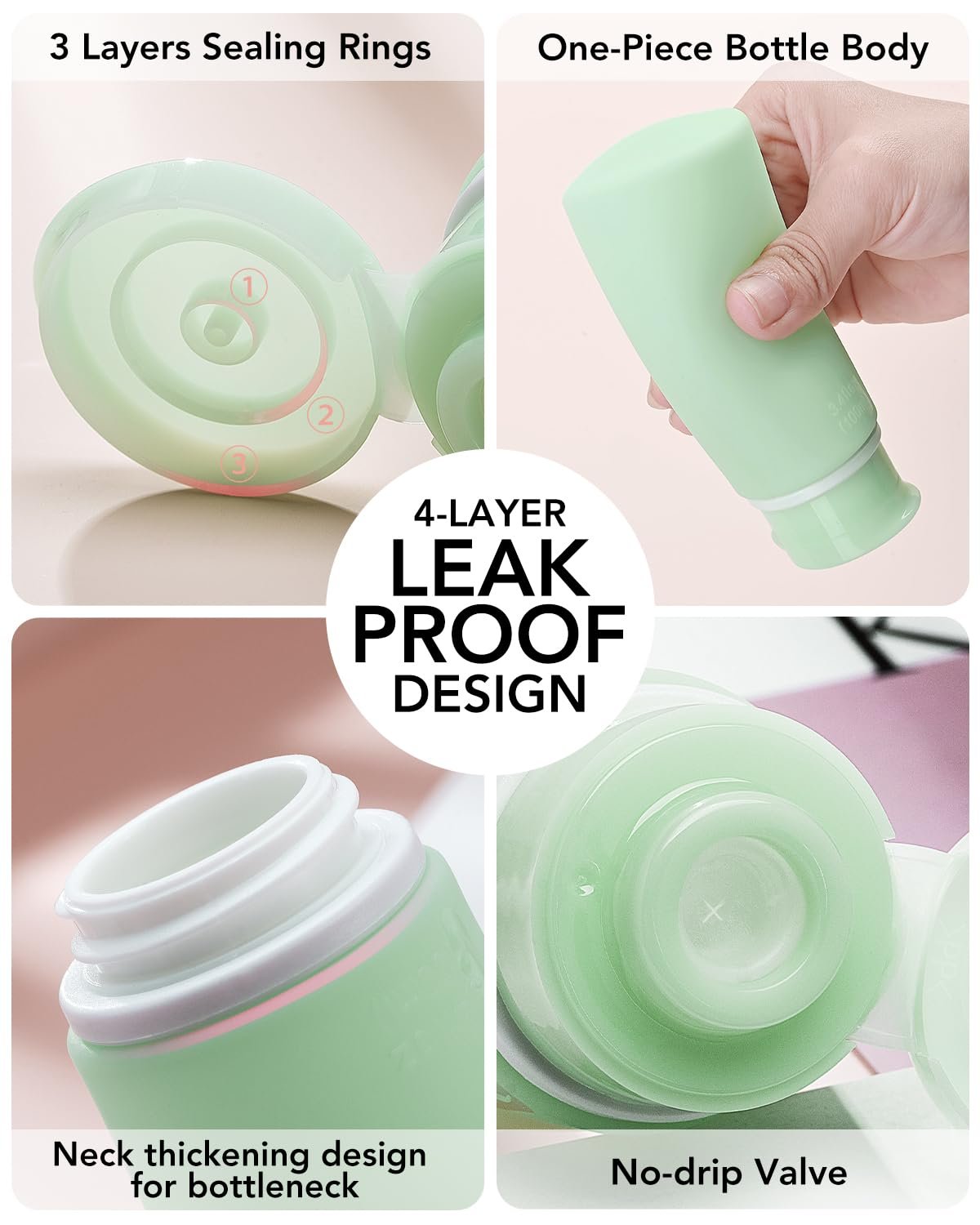 TakeToday Travel Bottles for Toiletries 3.4oz 4 Pa... - Image 9