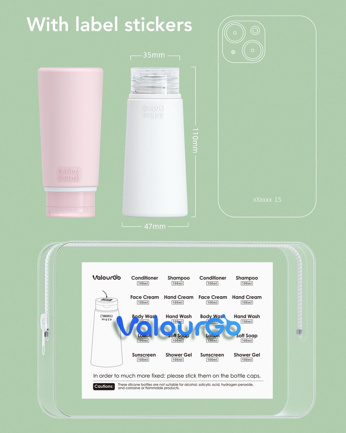 TakeToday Travel Bottles for Toiletries 3.4oz 4 Pa... - Image 3