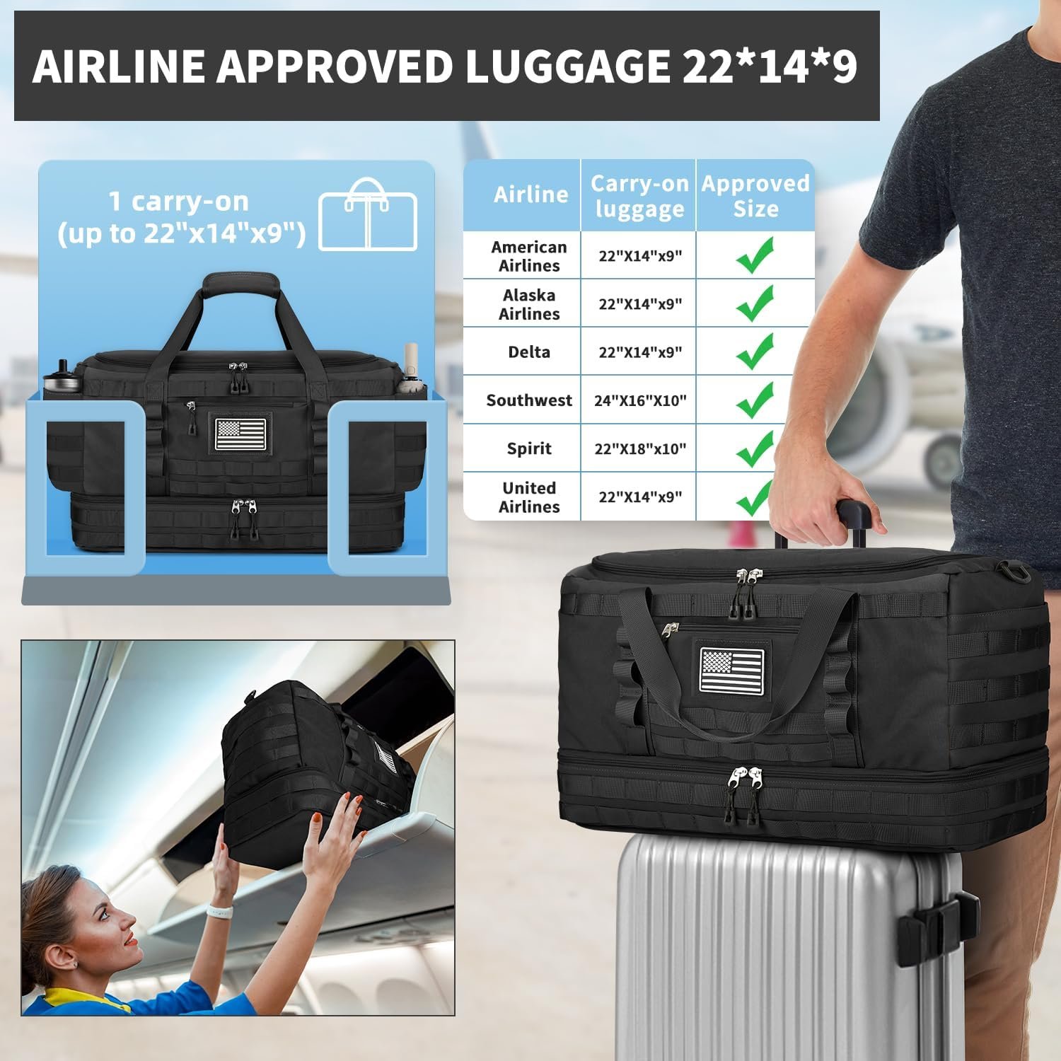 Gym Bag for Men Women, Carry on Luggage 22x14x9 Ai... - Image 3